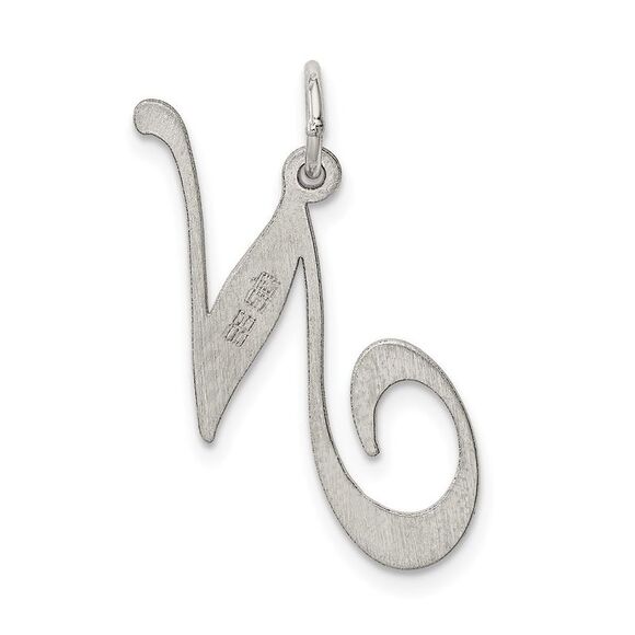 Sterling Silver, Ella Collection, LG Fancy Script Initial N Pendant - Picture 3 of 5